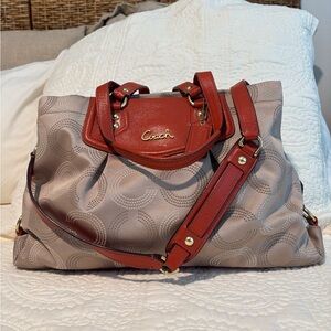 Coach Women's Taupe and Orange Shoulder Bag